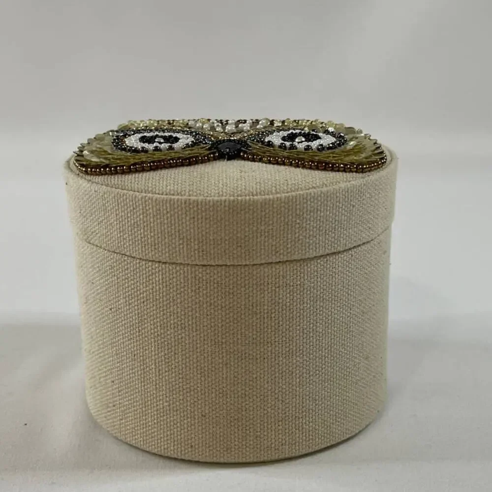Owl Round Jewelry Holder NEW Sequins Beads Cloth Box Decoration